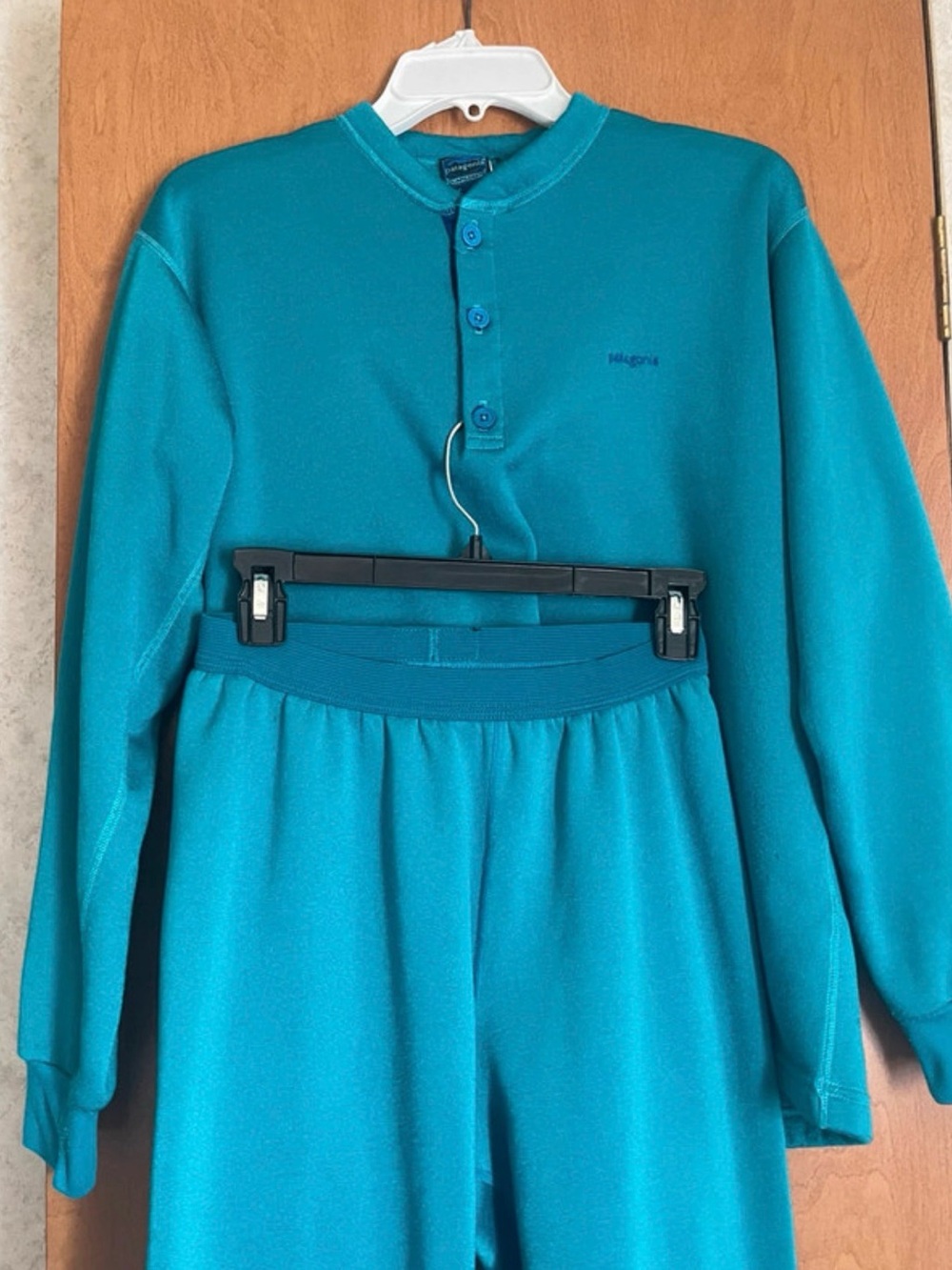 VTG 90s Patagonia Made in USA Capilene Henley Lounge Set Teal Matching 2pc Large
